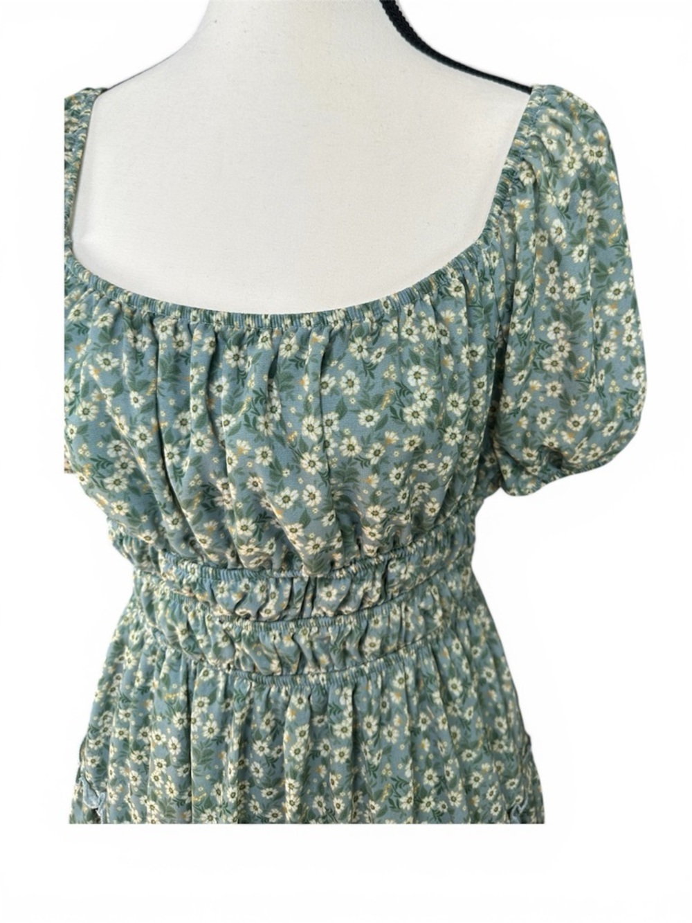Altar’d State Women's Floral Dress L Sage Green Puff Sleeve Smocked Cottagecore - Picture 3 of 12